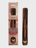 Namaste Karma Scents Brass Mango Wood Incense Ash Catcher Holder - Luna