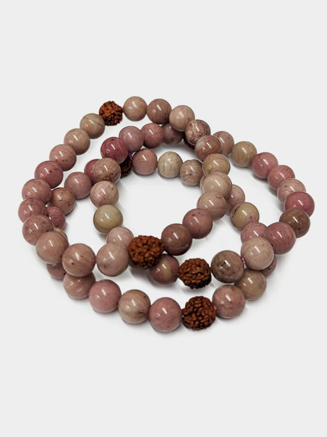 Yoga Studio Rhodochrosite Stone & Rudraksha Mala Bead Bracelet
