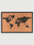Cork Ethos World Map Cork Note Board, Black Frame 60 x 40cm